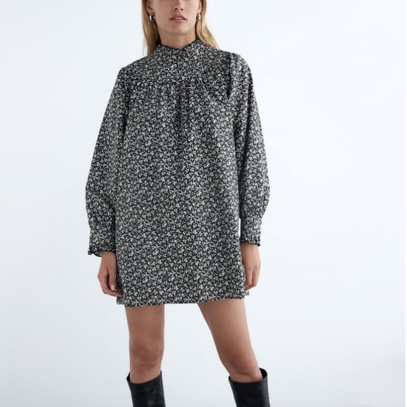 Zara high colored floral poplin dress - Picture 1 of 16